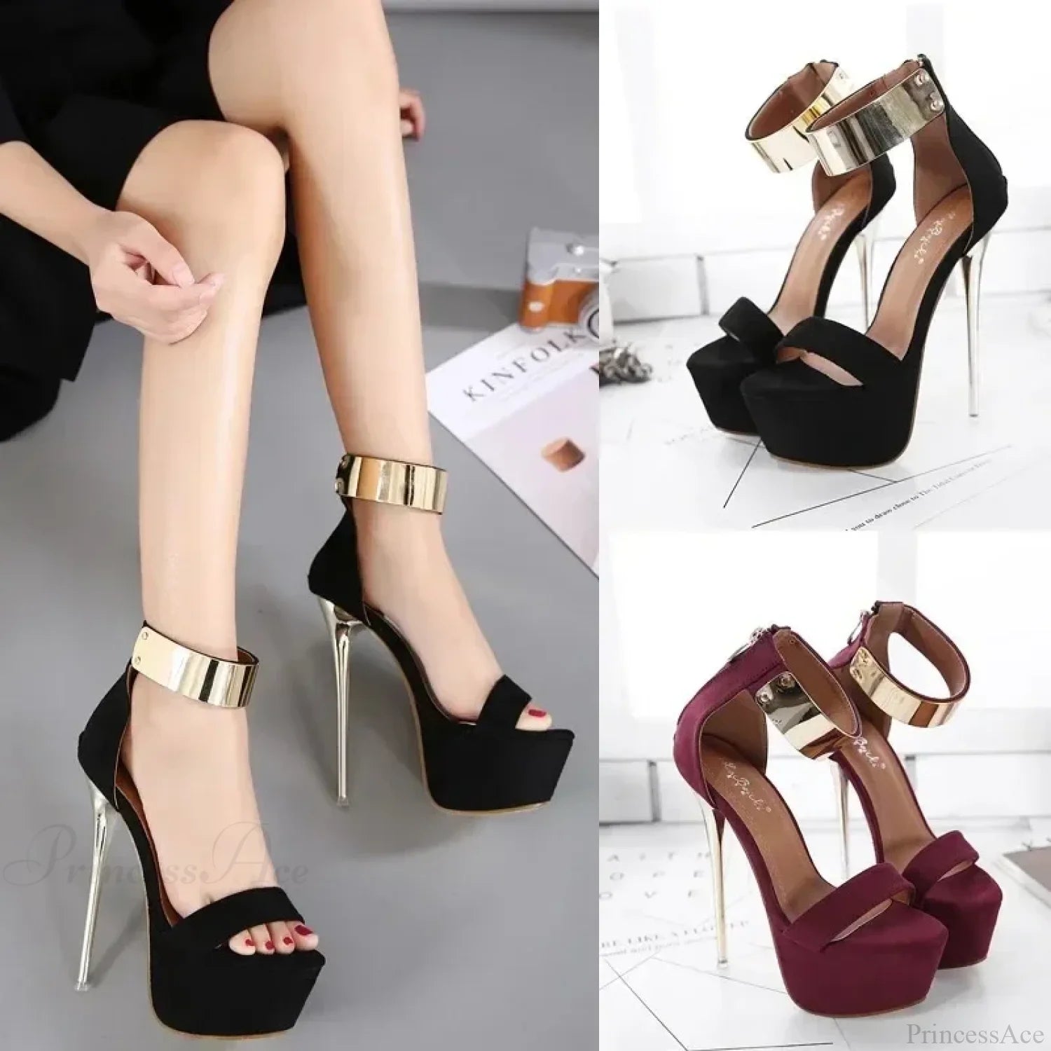 Sexy Women’s Sandals 16Cm High Heels Summer Open Toe Zippers Party Night Club Heel