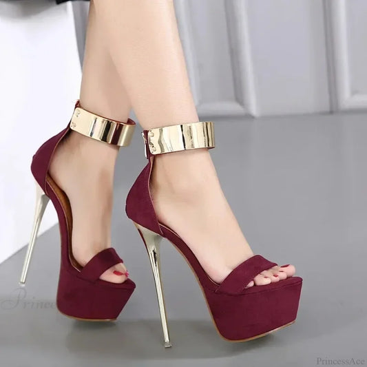 Sexy Women’s Sandals 16Cm High Heels Summer Open Toe Zippers Party Night Club Heel