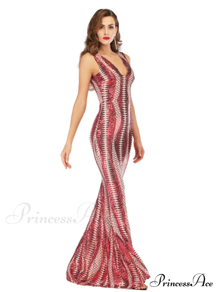 Sexy Women’s V-Neck Backless Elastic Sequined Dress - New Explosions In Europe And America M /