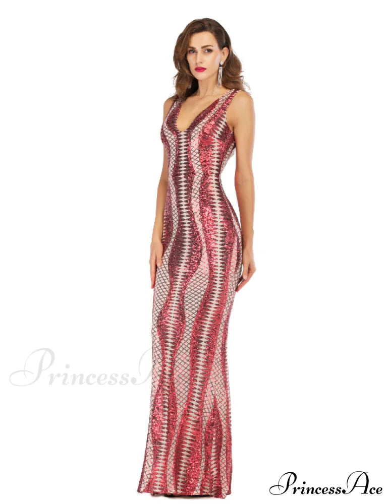 Sexy Women’s V-Neck Backless Elastic Sequined Dress - New Explosions In Europe And America S /