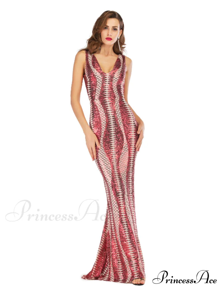 Sexy Women’s V-Neck Backless Elastic Sequined Dress - New Explosions In Europe And America S /