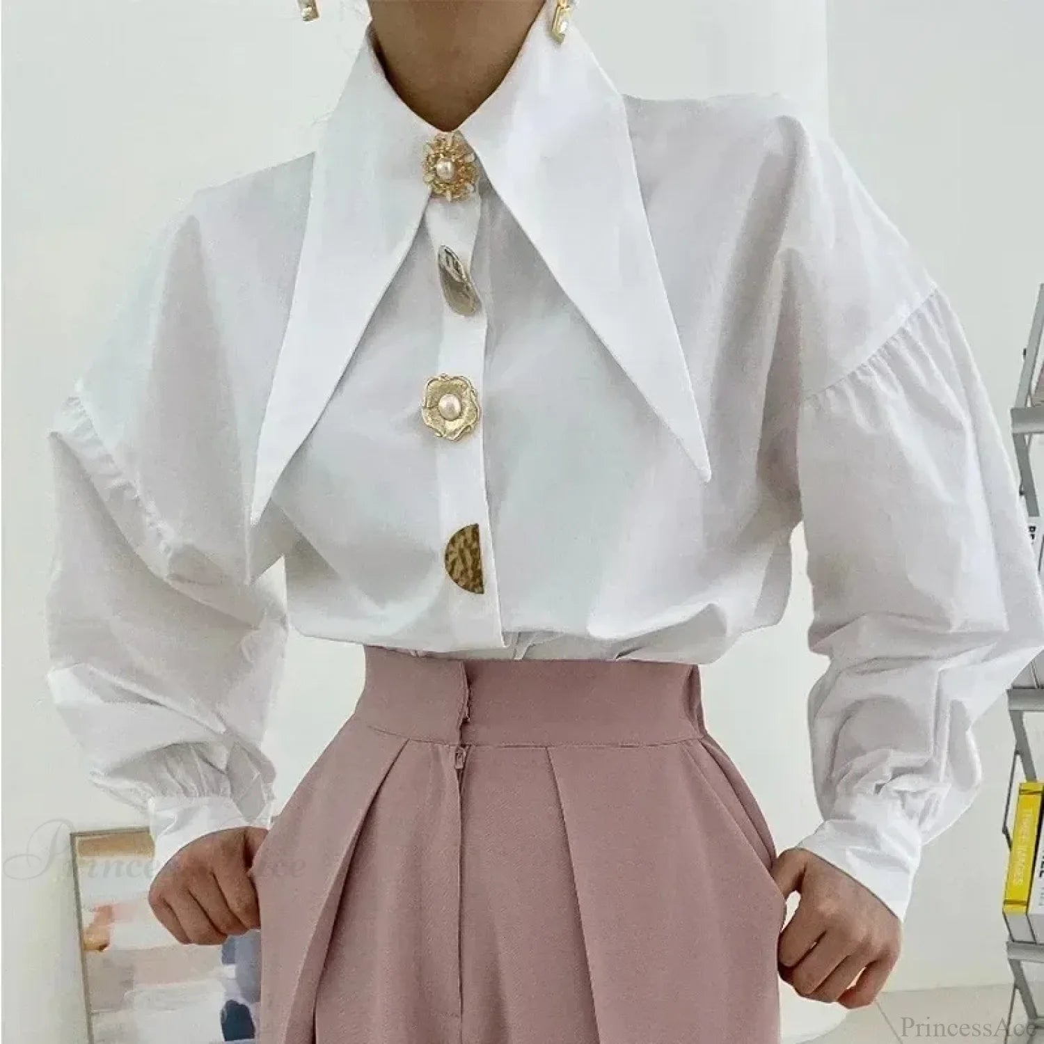 Sharp Corner Cotton Long Sleeve Office Blouse blouse-250126