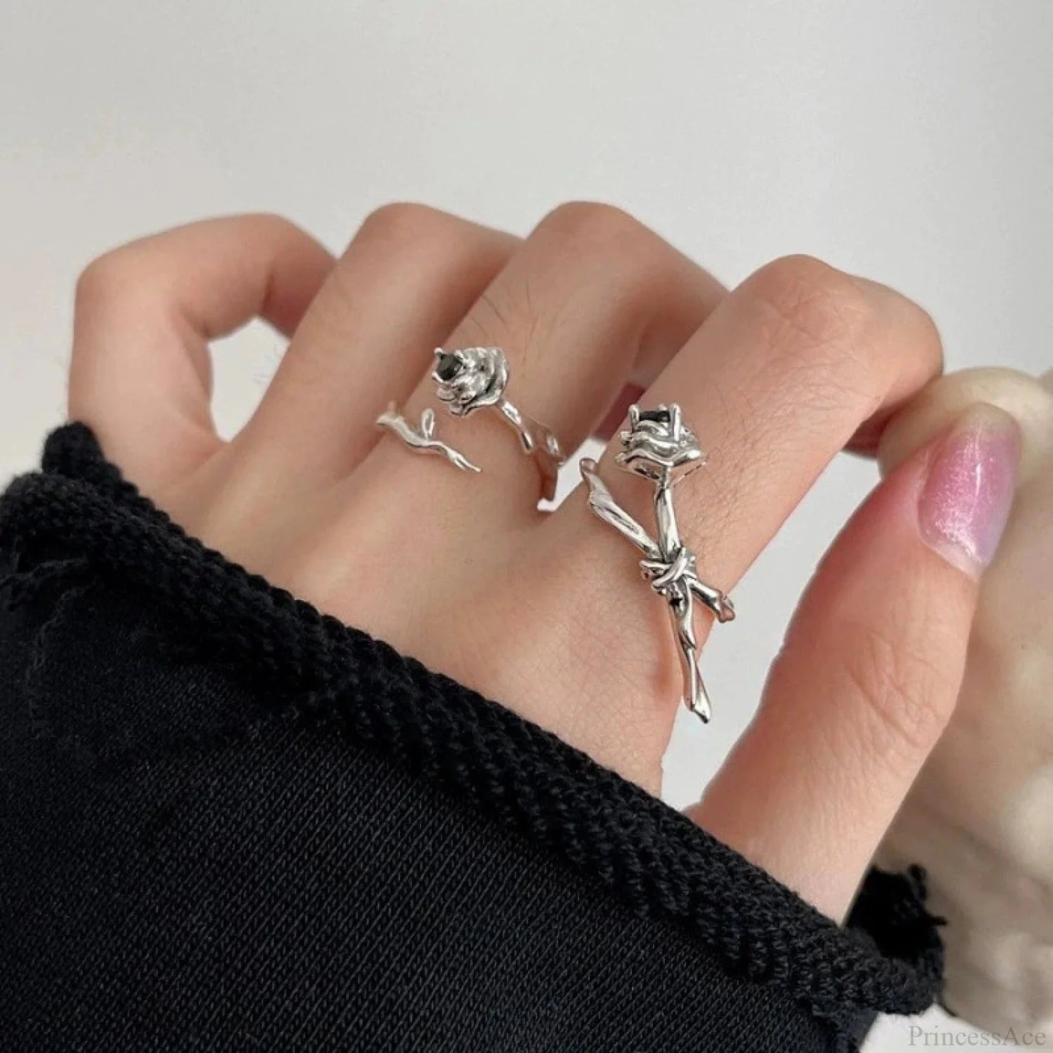 Sharp Rose Dark Flower Ring sliver01