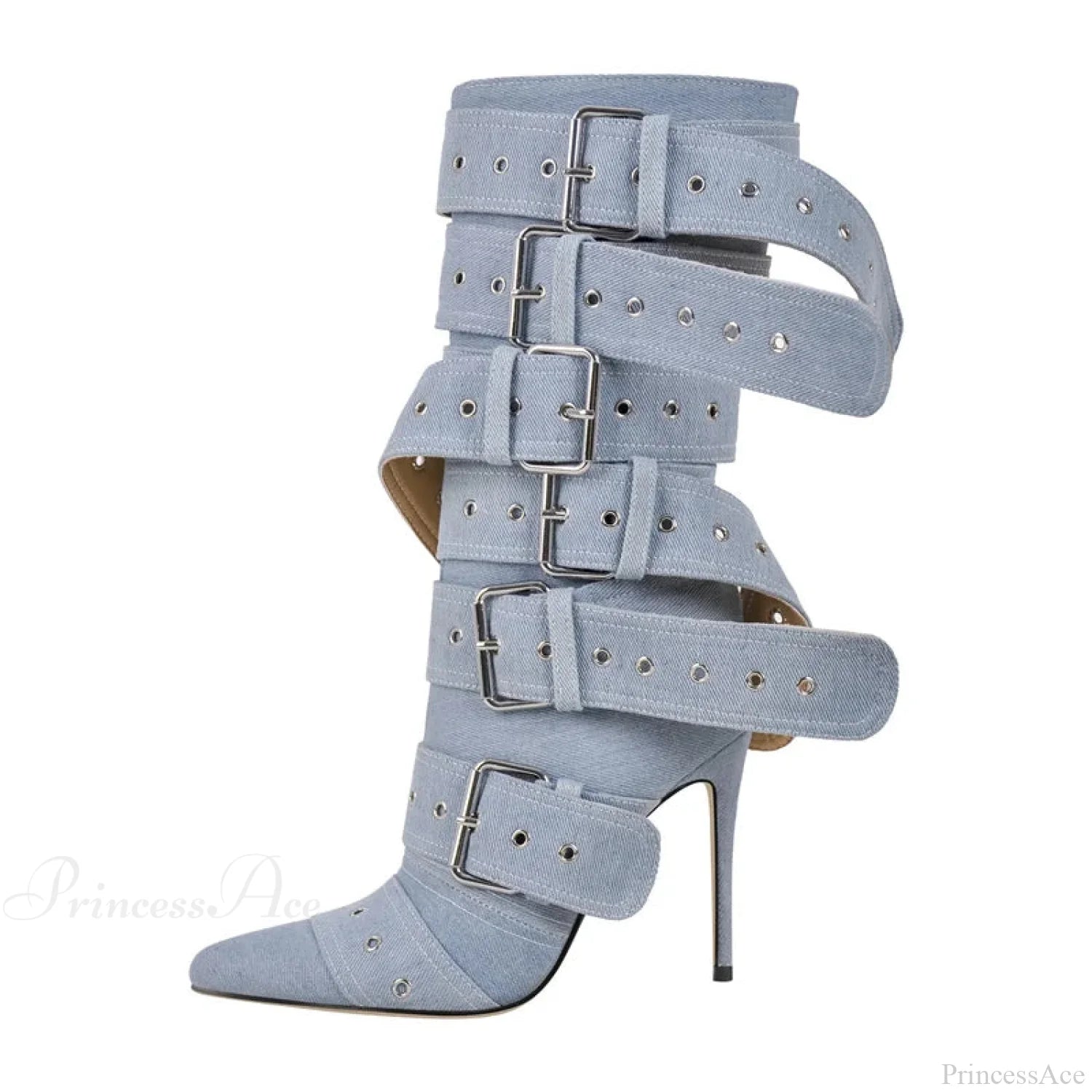 Sharp Toe Mid-Calf Clasp Stiletto Boot blue / 5
