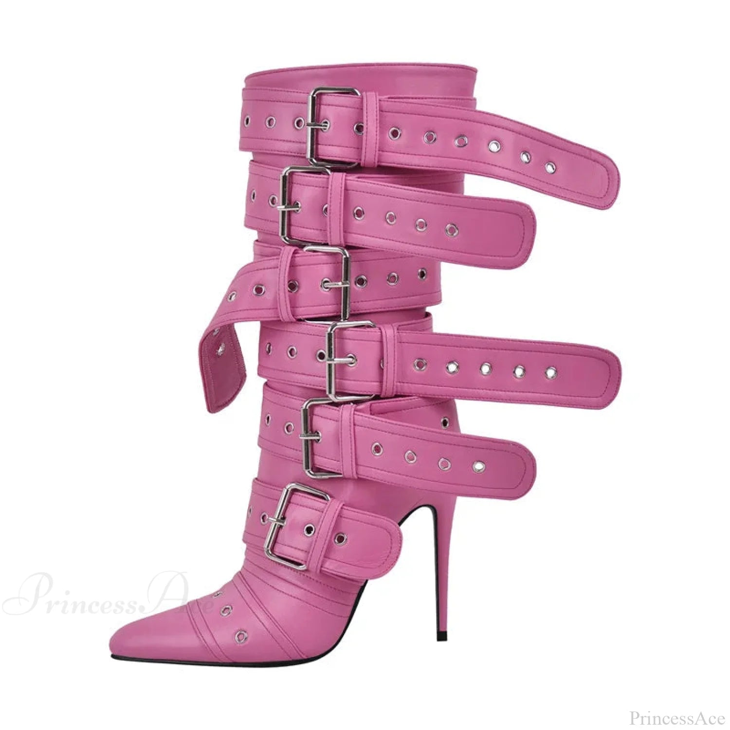 Sharp Toe Mid-Calf Clasp Stiletto Boot pink / 5