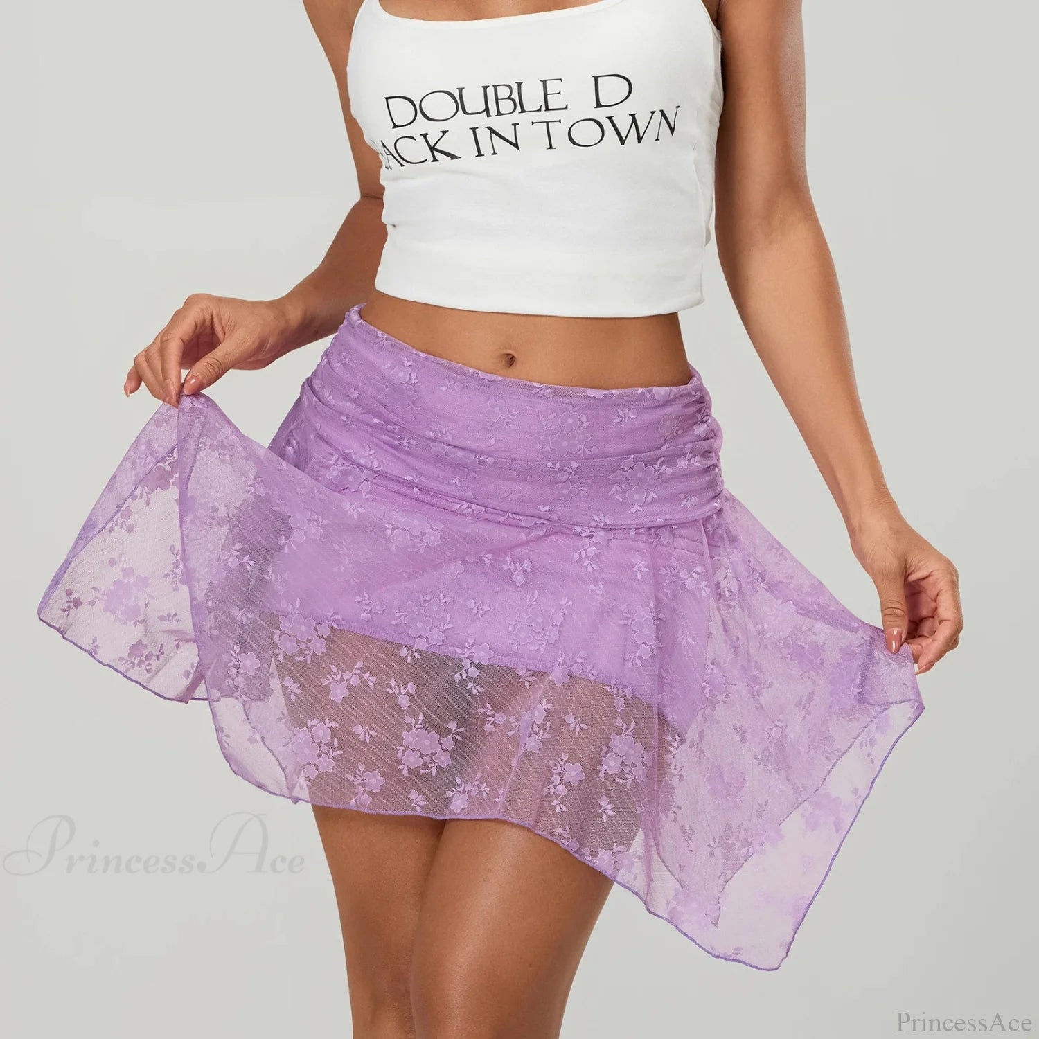 Sheer Asymmetric Frill Hem Skirt PURPLE / S skirts-250223