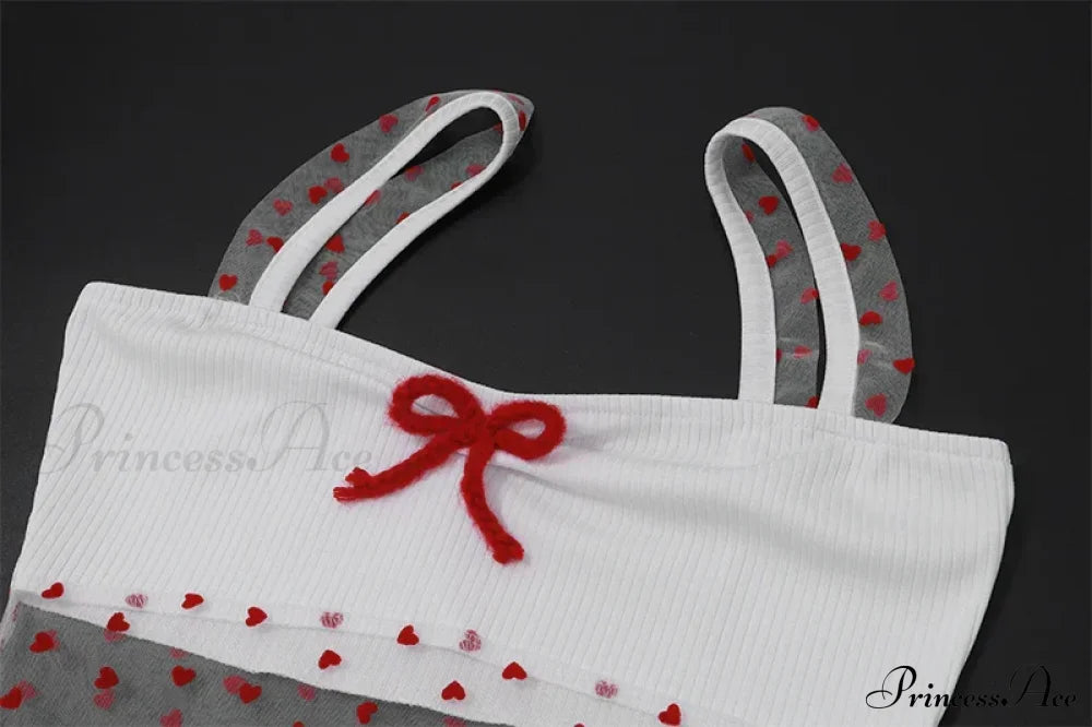 Sheer Knit Stylish Patchwork Bow Top Printed Tank