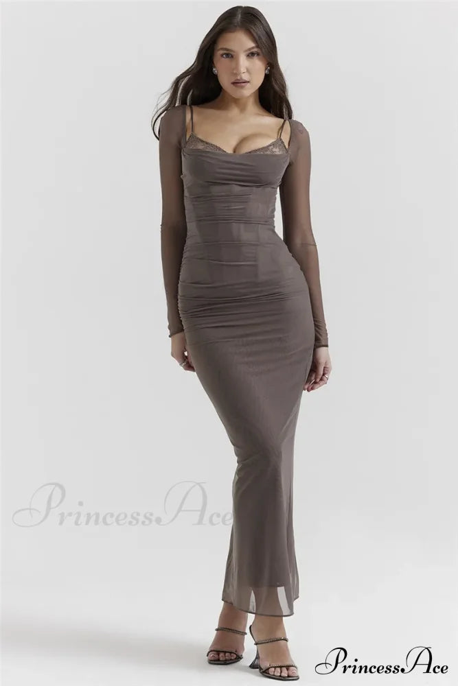 Sheer Long Sleeve Charming Bodycon Maxi Dress