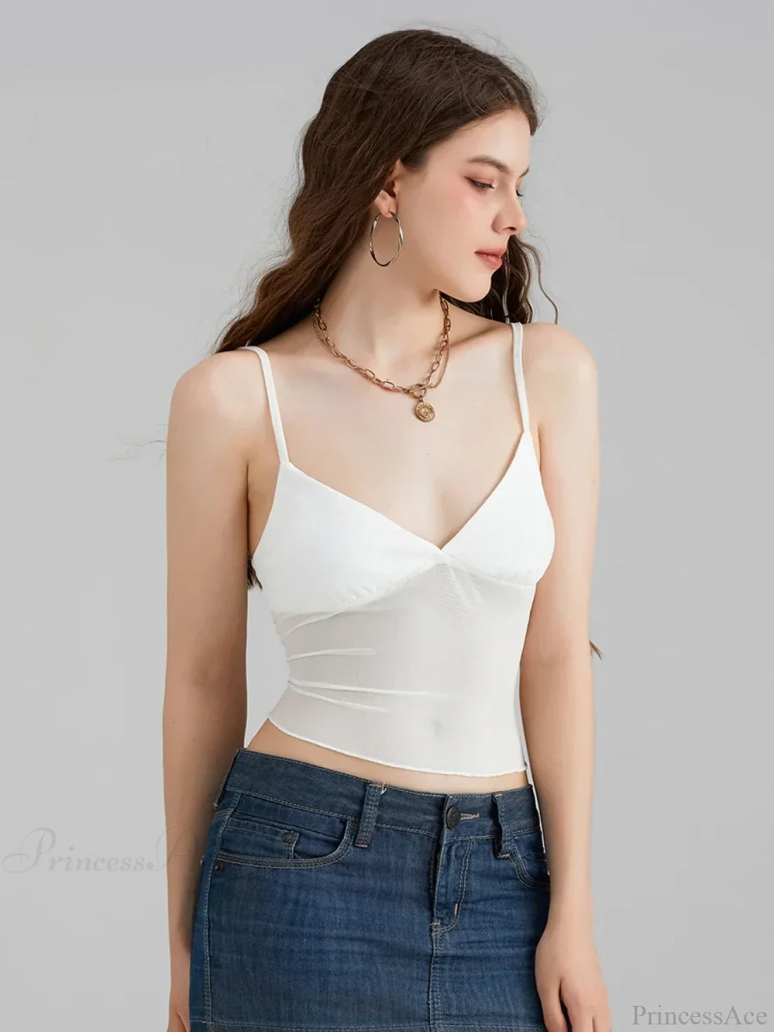 Sheer Mesh Backless Spaghetti Strap V-neck Crop Top croptop-250126