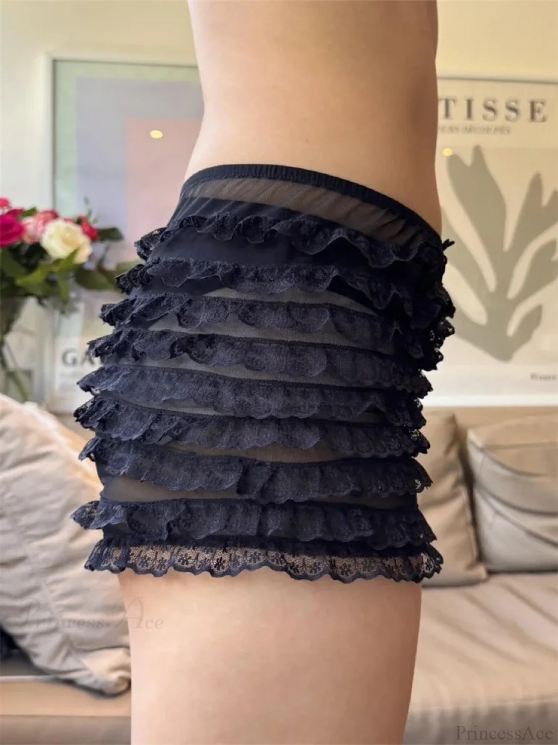 Sheer Mesh Ruffle Sleep Short short-250223
