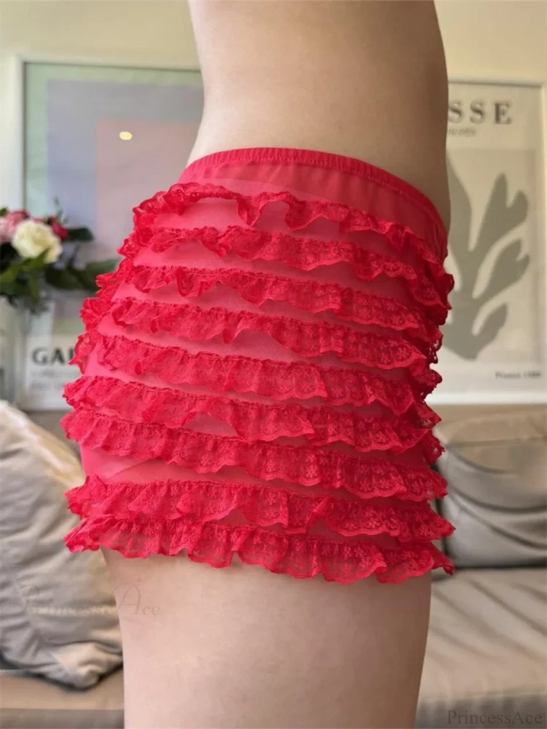 Sheer Mesh Ruffle Sleep Short short-250223