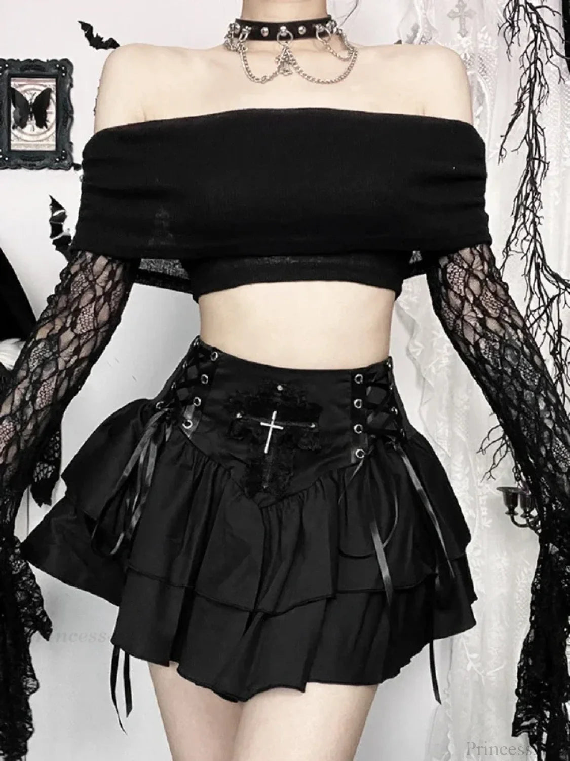 Sheer Off-shoulder Knit Top