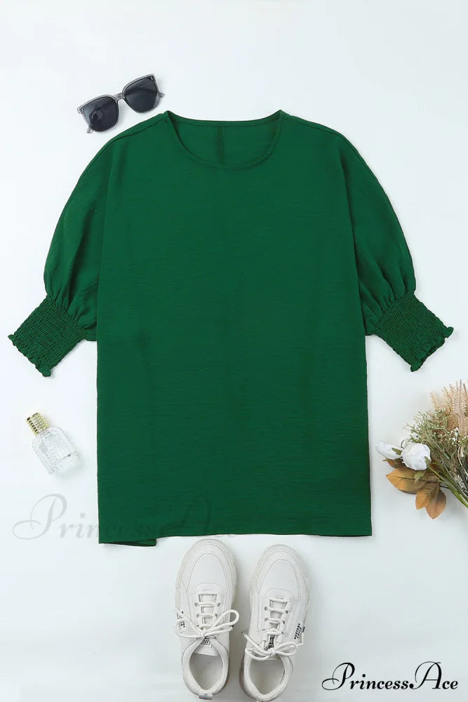 Shift Top Wrist Smocked - Green Tops