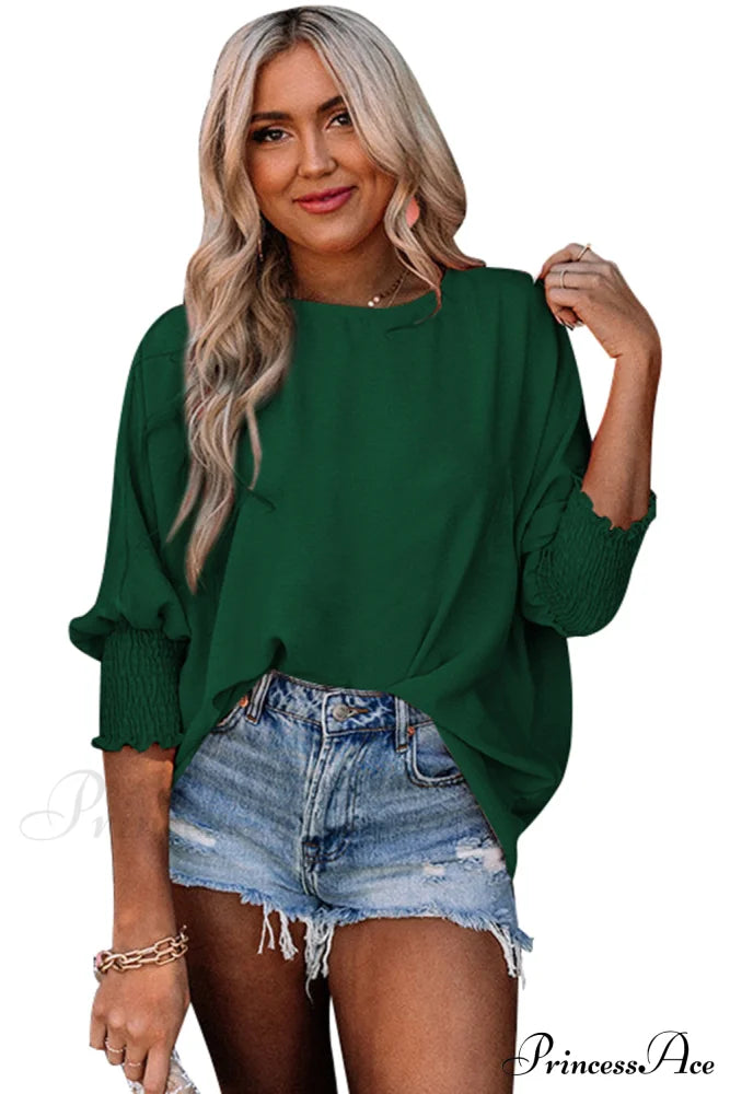 Shift Top Wrist Smocked - Green Tops