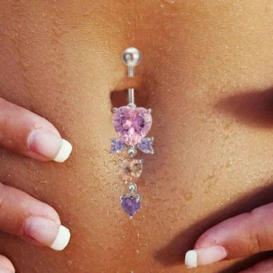 Shiny Crystal Heart Dark Belly Ring Colorful