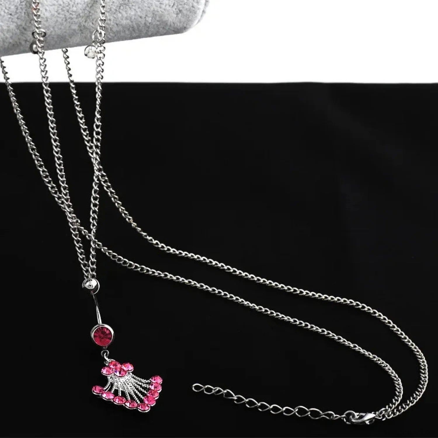 Shiny Metal Chain Dark Belly Ring sliver11