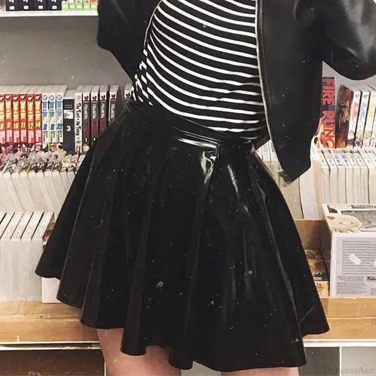 Shiny PVC Pleated Latex Mini Skirt