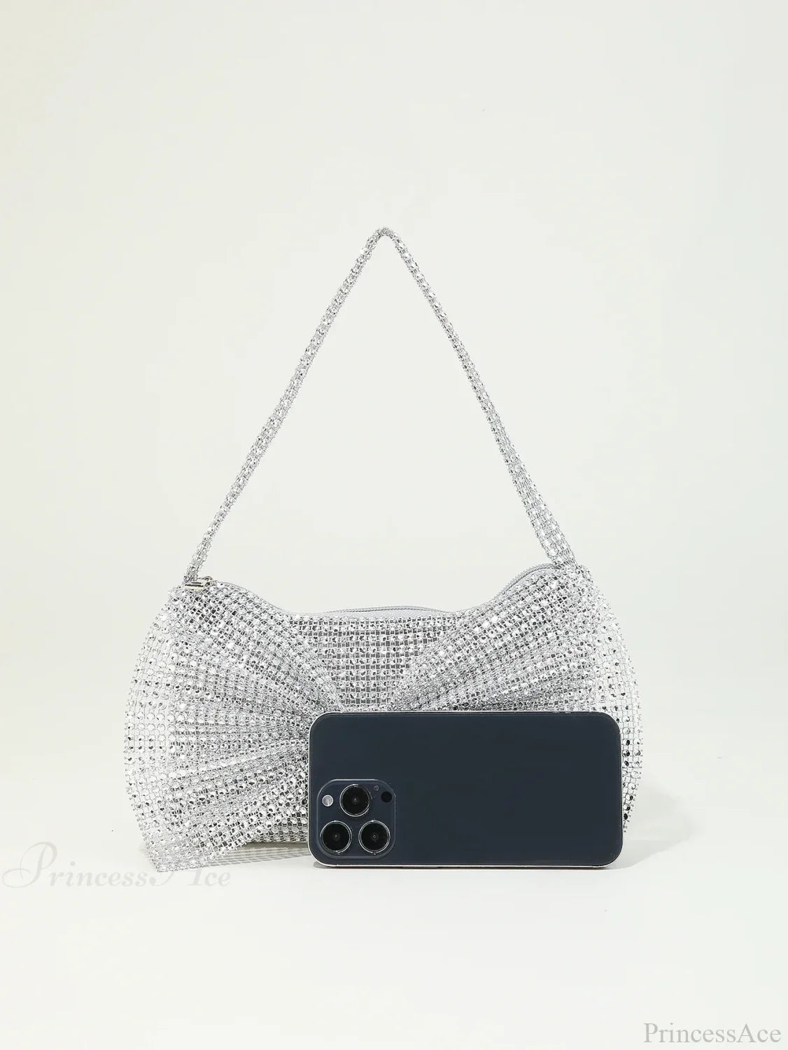 Shiny Rhinestone Bow Evening Clutch Bag XF-28 SLV clutchbag-250126