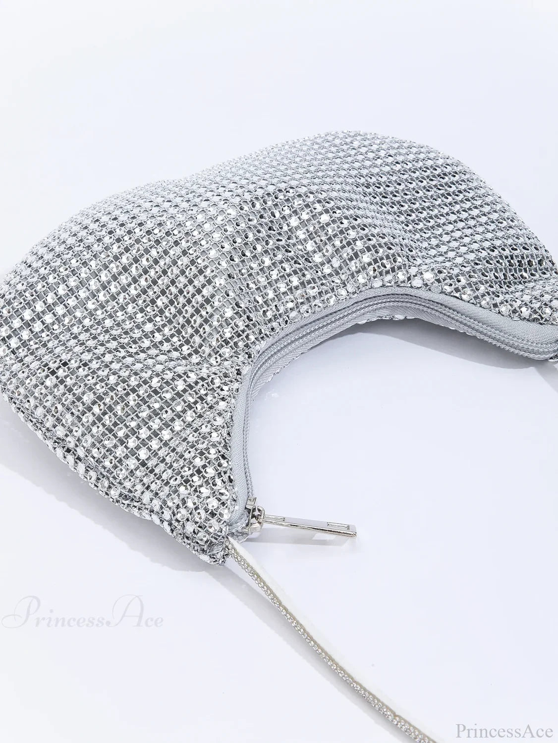 Shiny Rhinestone Zippered Solid Evening Clutch Bag Silver clutchbag-250126