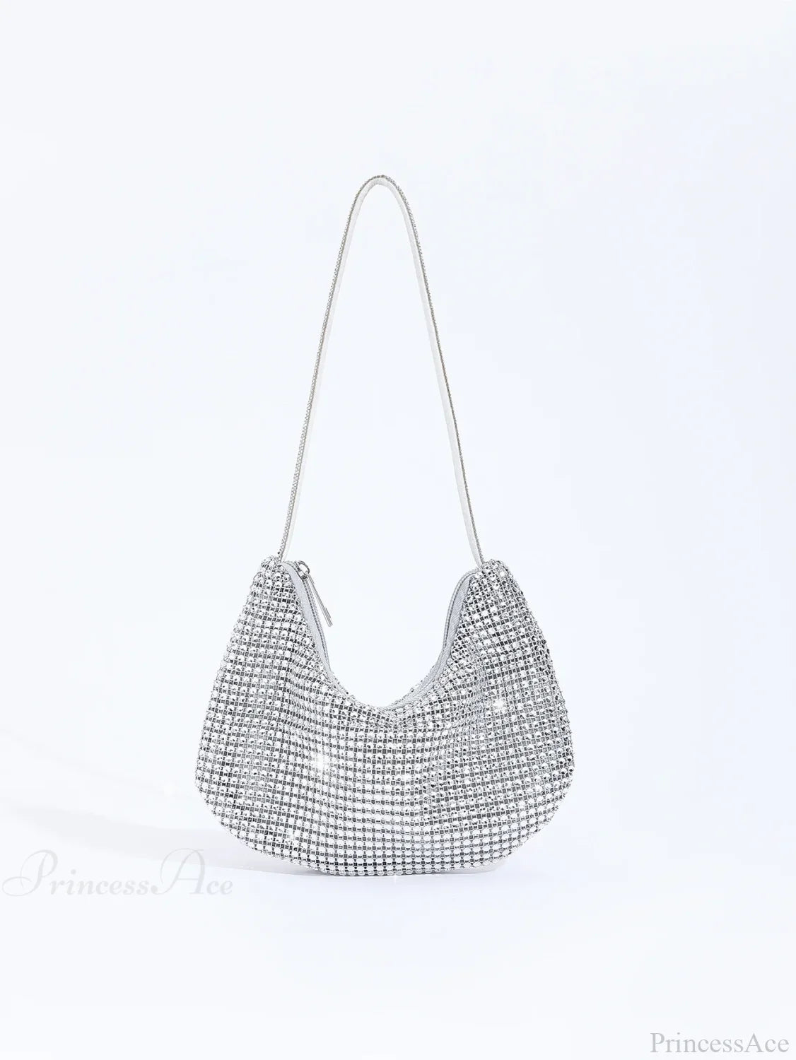 Shiny Rhinestone Zippered Solid Evening Clutch Bag Silver clutchbag-250126