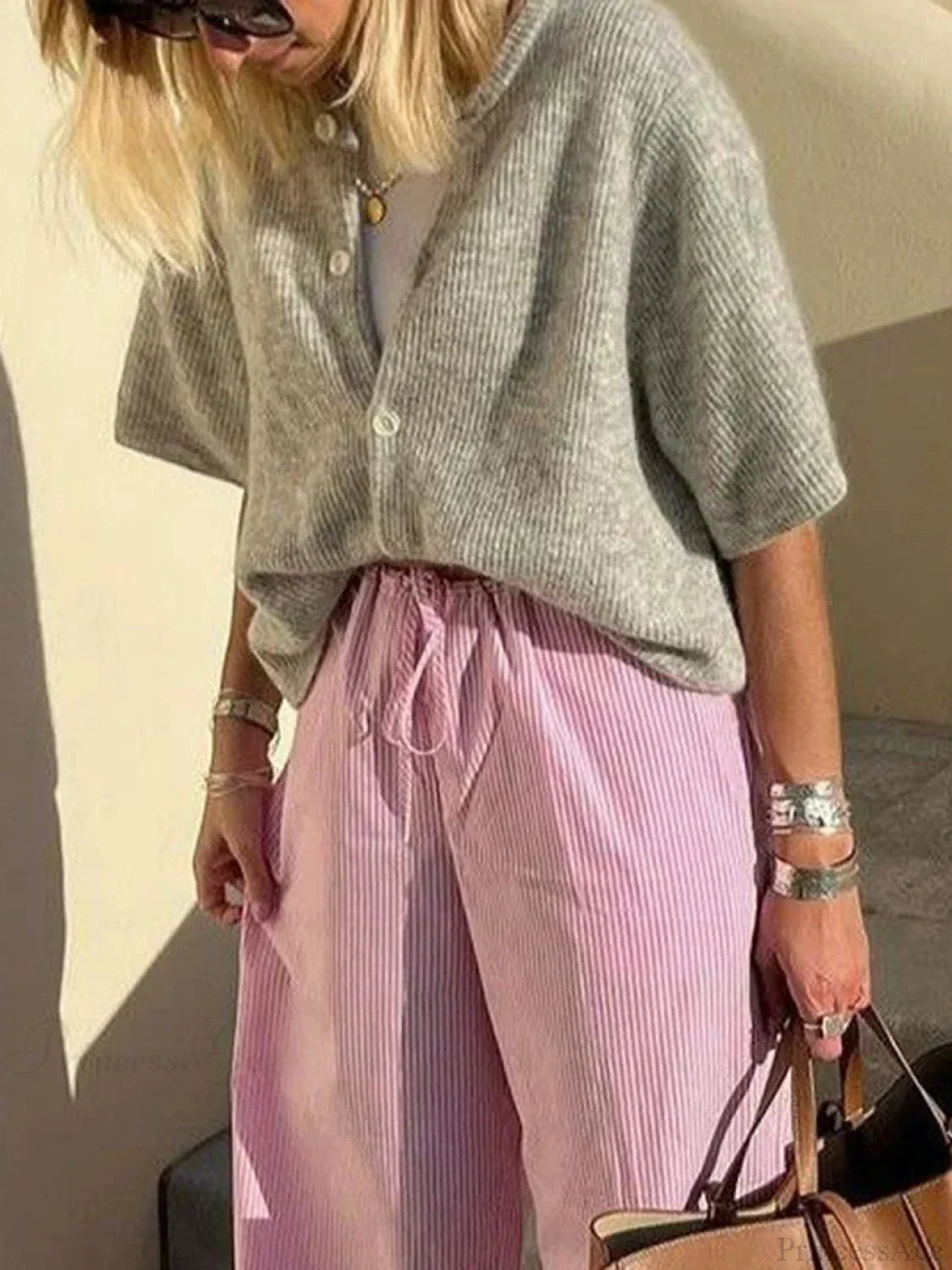 Short Sleeve Round Neck Button-Down Cardigan