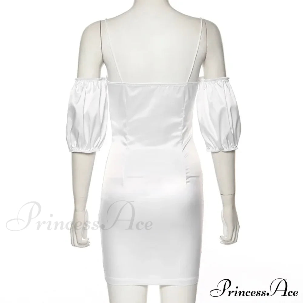 Short-Sleeved Solid Strapless Mini Elegant Party Evening Fashion Bodycon Dress