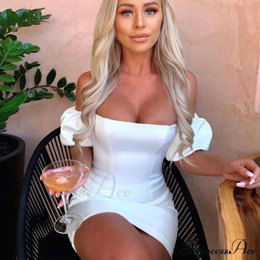 Short-Sleeved Solid Strapless Mini Elegant Party Evening Fashion Bodycon Dress