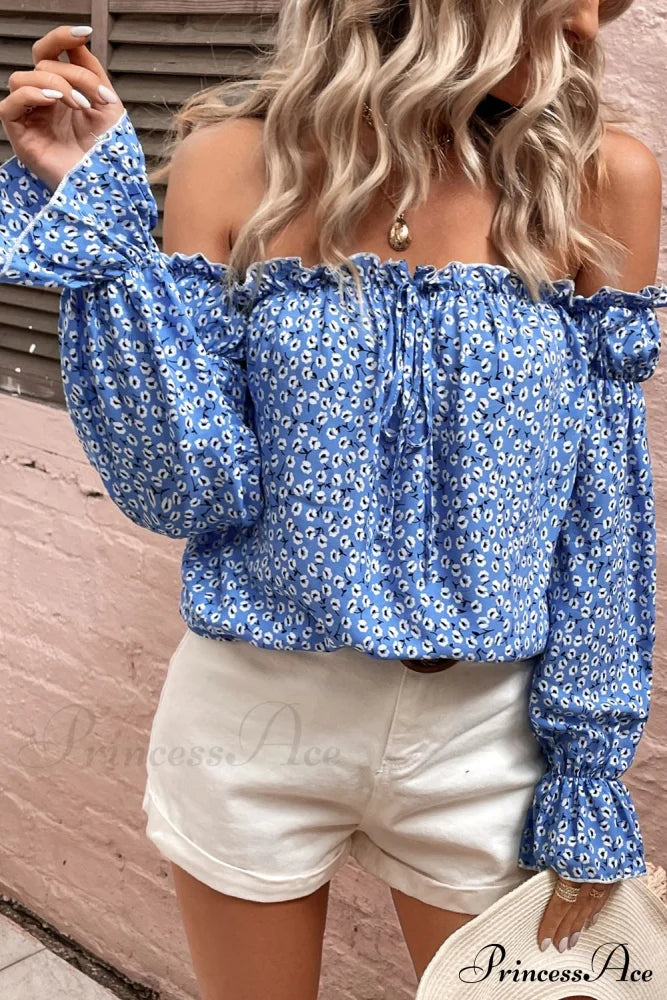 Shoulder Patterned With Off Blouse Frill Trim