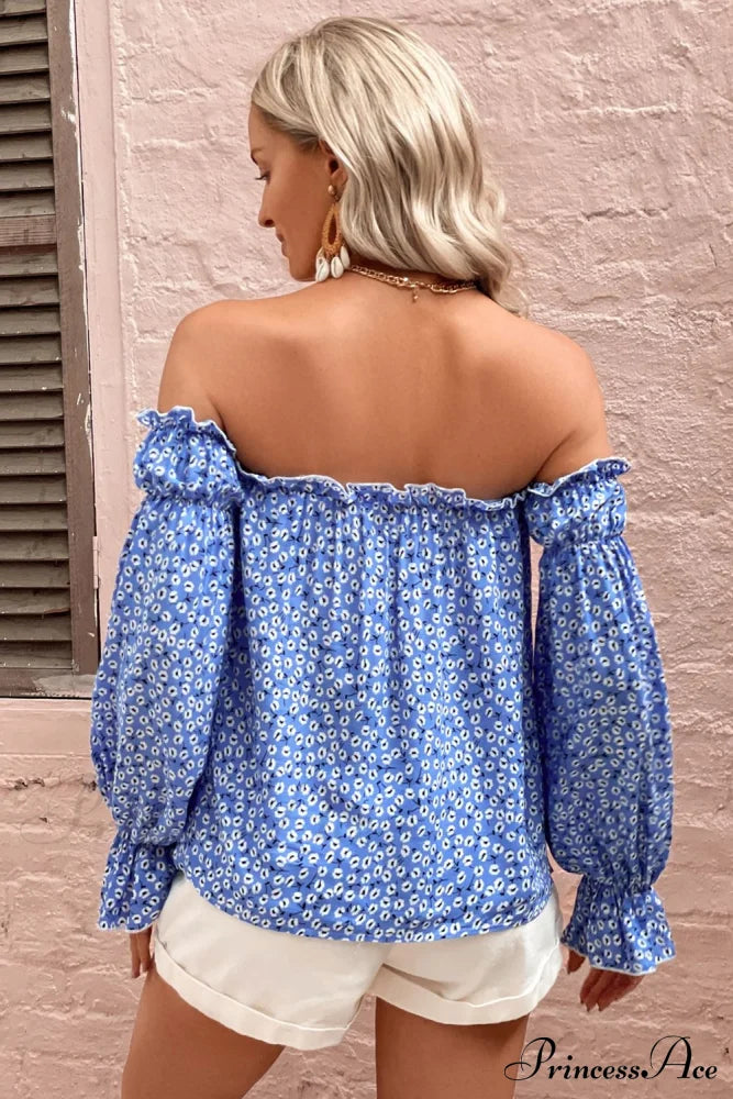 Shoulder Patterned With Off Blouse Frill Trim