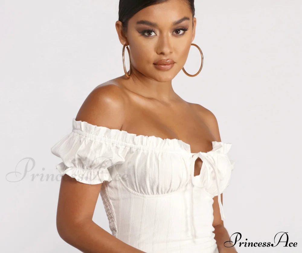 Show ’Em Off Charming Shoulder Smocked Mini Dress Casual Dresses