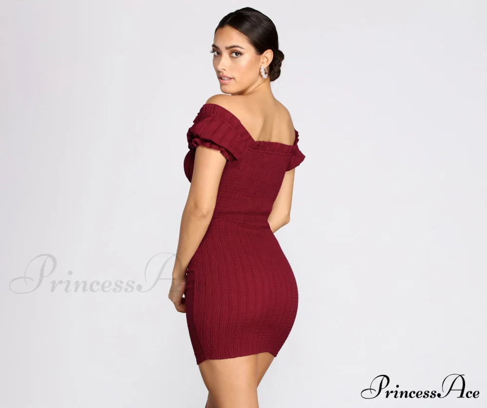 Show ’Em Off Charming Shoulder Smocked Mini Dress Casual Dresses