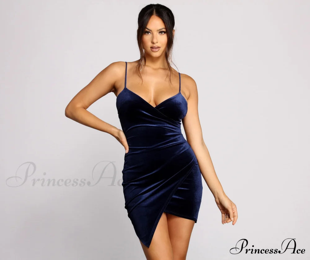Showstopper Sleeveless Stylish Velvet Asymmetrical Dress Navy / Xs Club Dresses