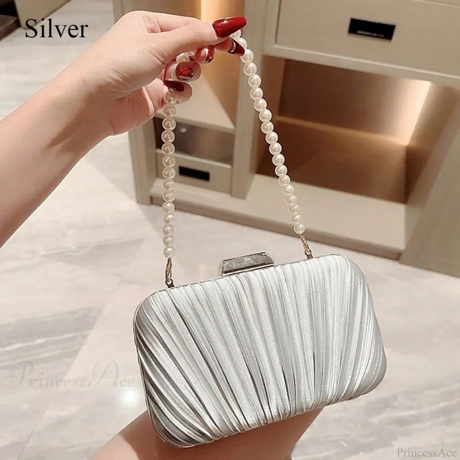 Silk Evening Bag Elegant Fashion Banquet Clutch Bag silver clutchbag-250126