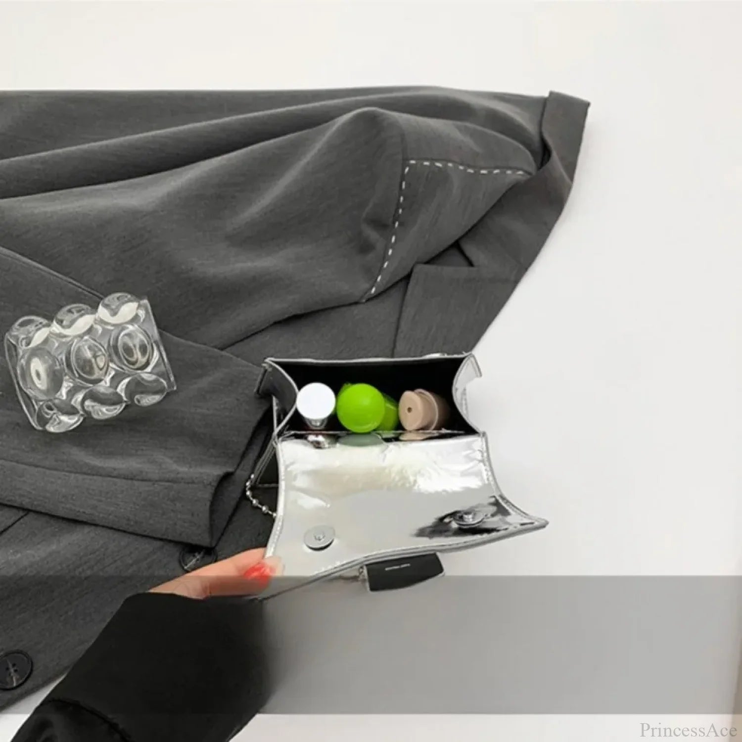 Silver Chic PU Leather Crossbody Handbag handbag-250126