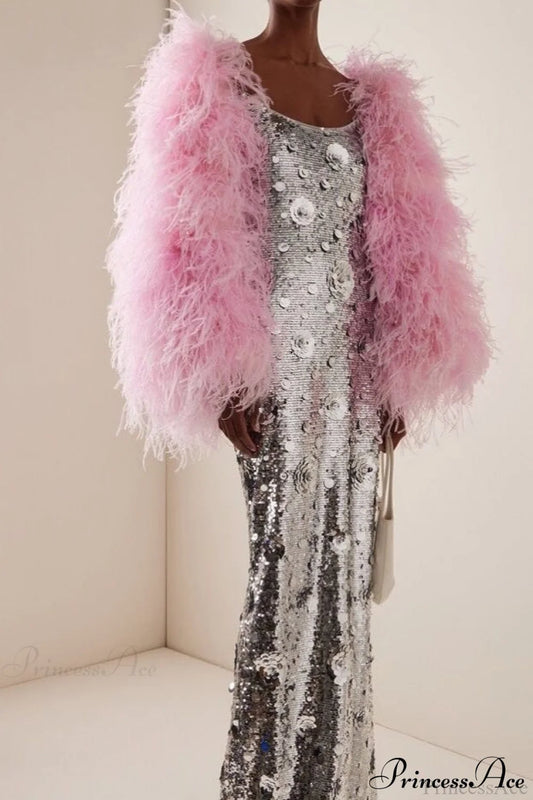 Silver Sequin Sunflower Halter Bodycon Party Dress