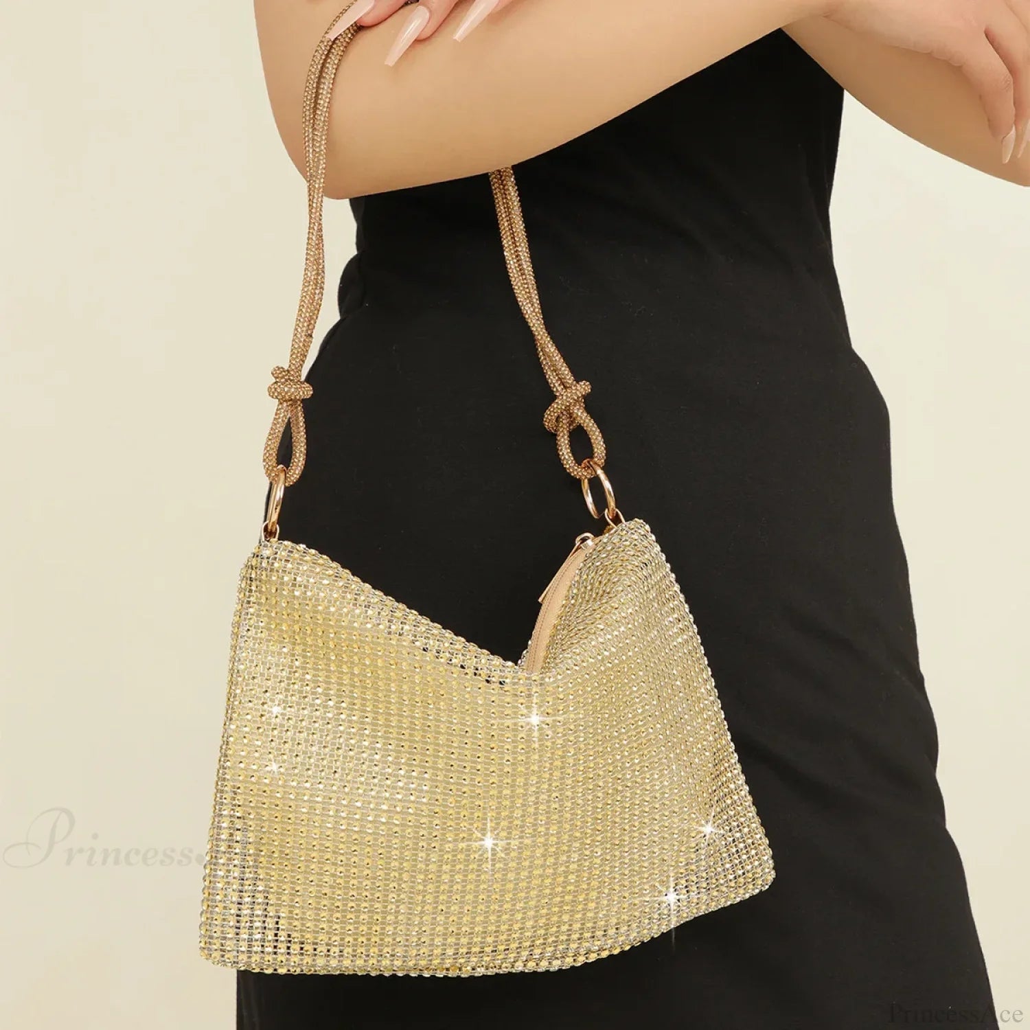 Silver Shiny Rhinestone Underarm Evening Clutch Bag Gold clutchbag-250126