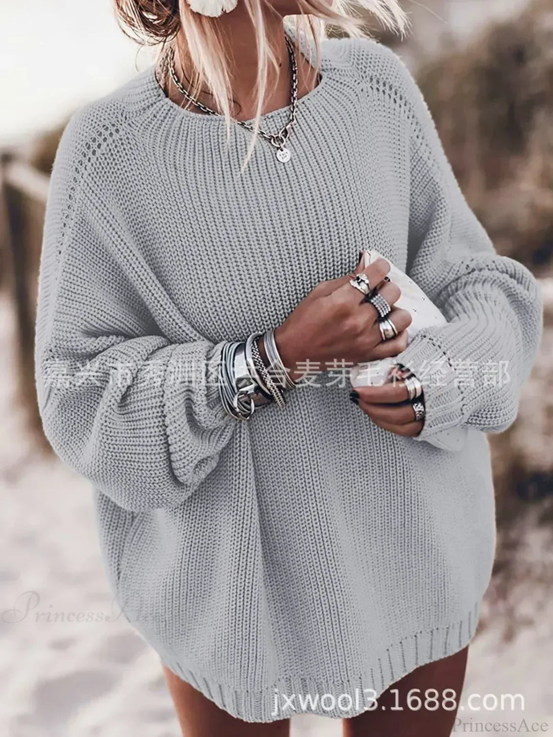 Simple Knit Elastic Winter Sweater gery / S
