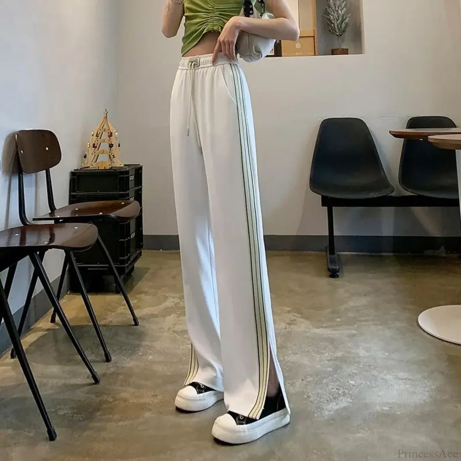 Simple Loose Wide Leg Elastic Pants WHITE / S (40-45KG)