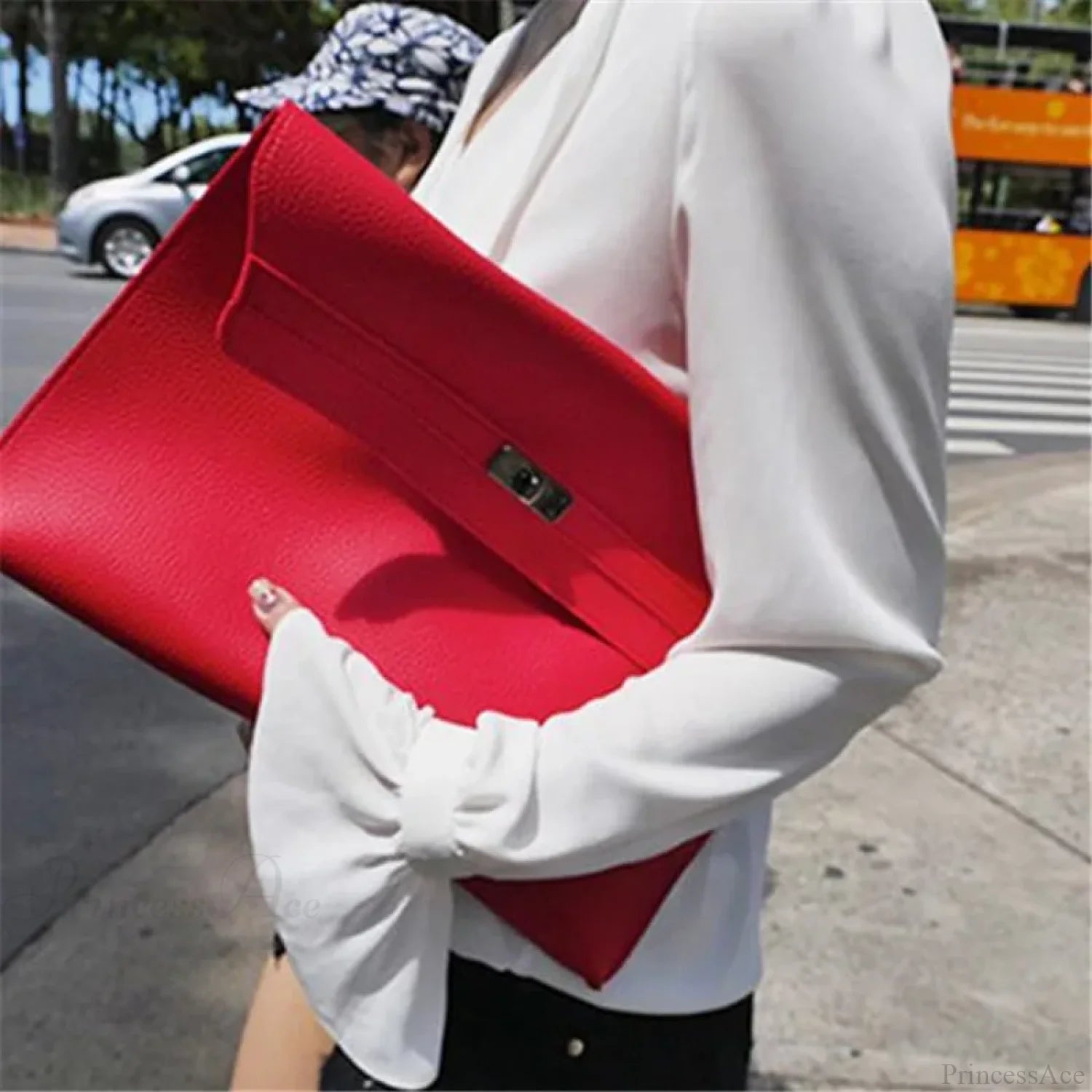 Simple Red PU Leather Envelope Clutch Bag for Women clutchbag-250126