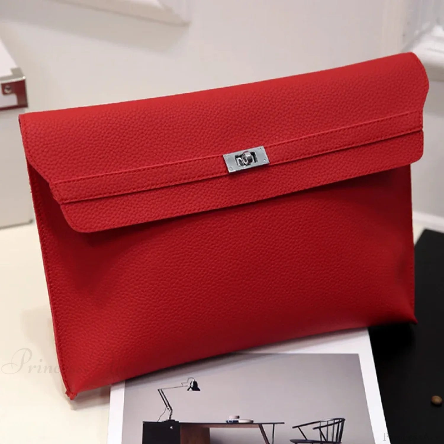 Simple Red PU Leather Envelope Clutch Bag for Women clutchbag-250126