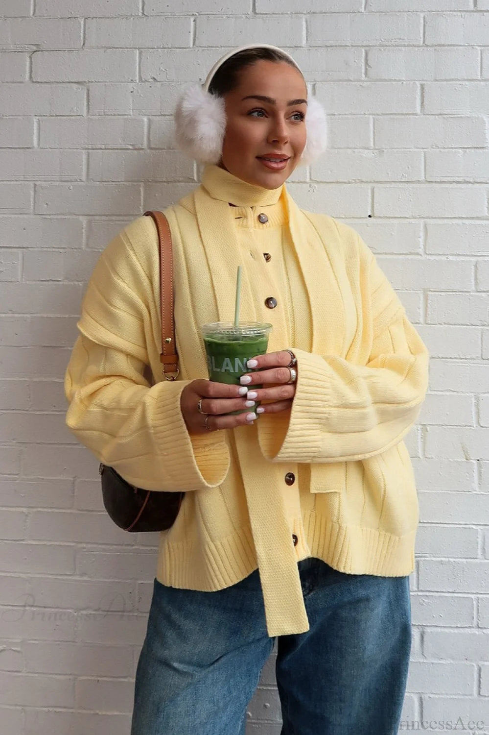 Simple Solid Rib Crewneck Oversized Cardigan Sweater