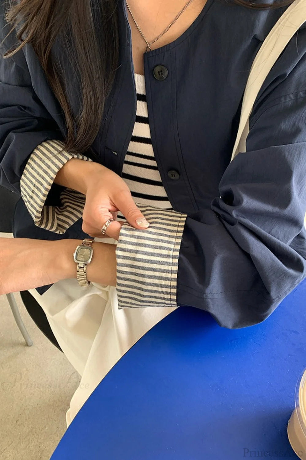 Simple Striped Sleeve Patchwork Casual Jacket