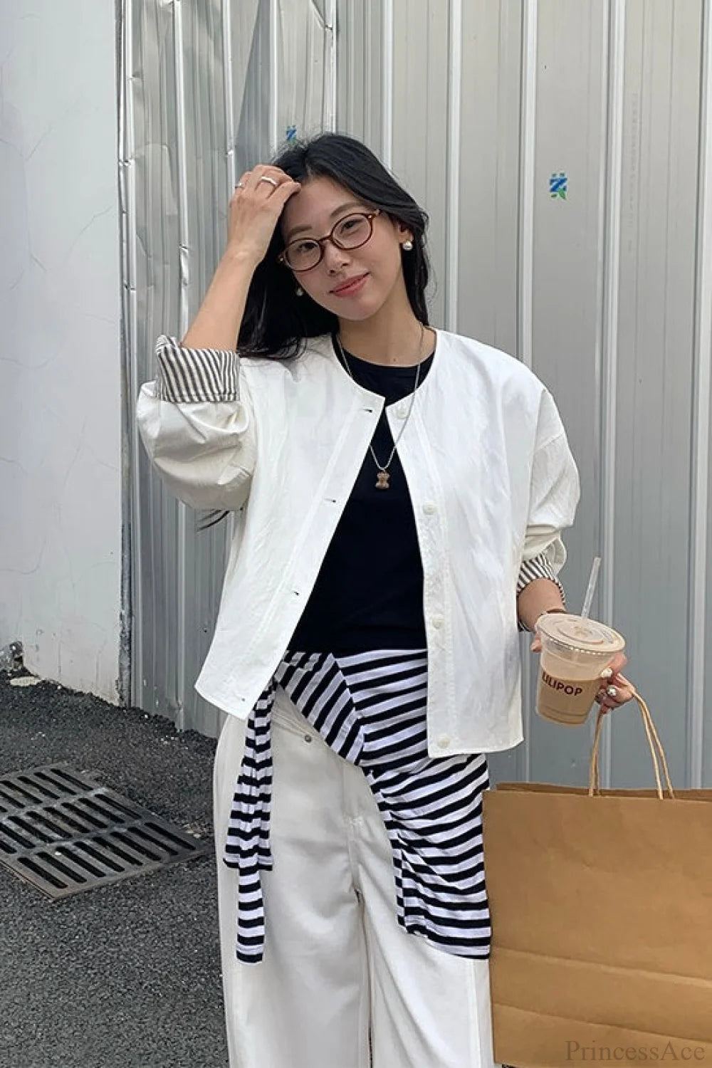 Simple Striped Sleeve Patchwork Casual Jacket