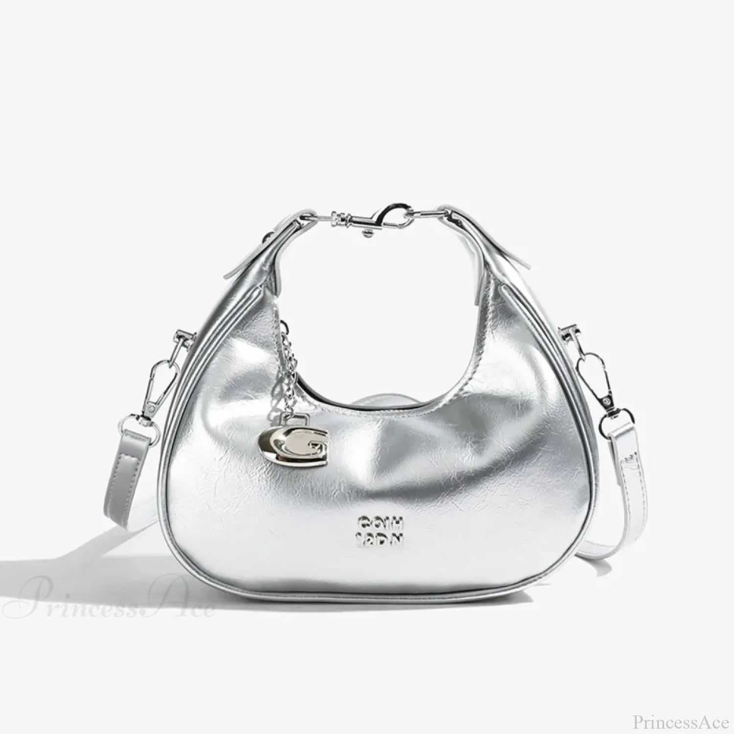 Simple Versatile Solid Color Shoulder Messenger Handbag silver handbag-250126