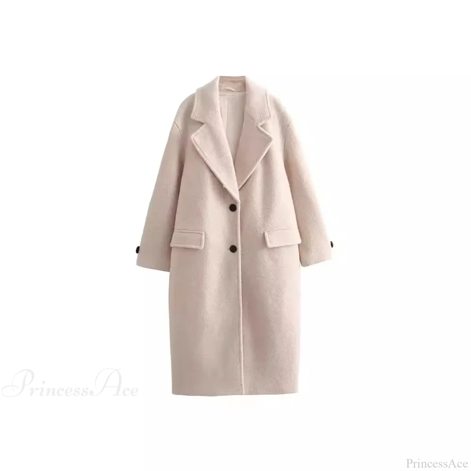 Single-Breasted Casual Woolen Overcoat Beige / XS