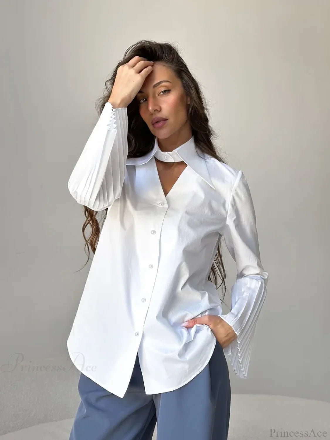 Single Breasted Ruffles Full Sleeve Blouse blouse-250223
