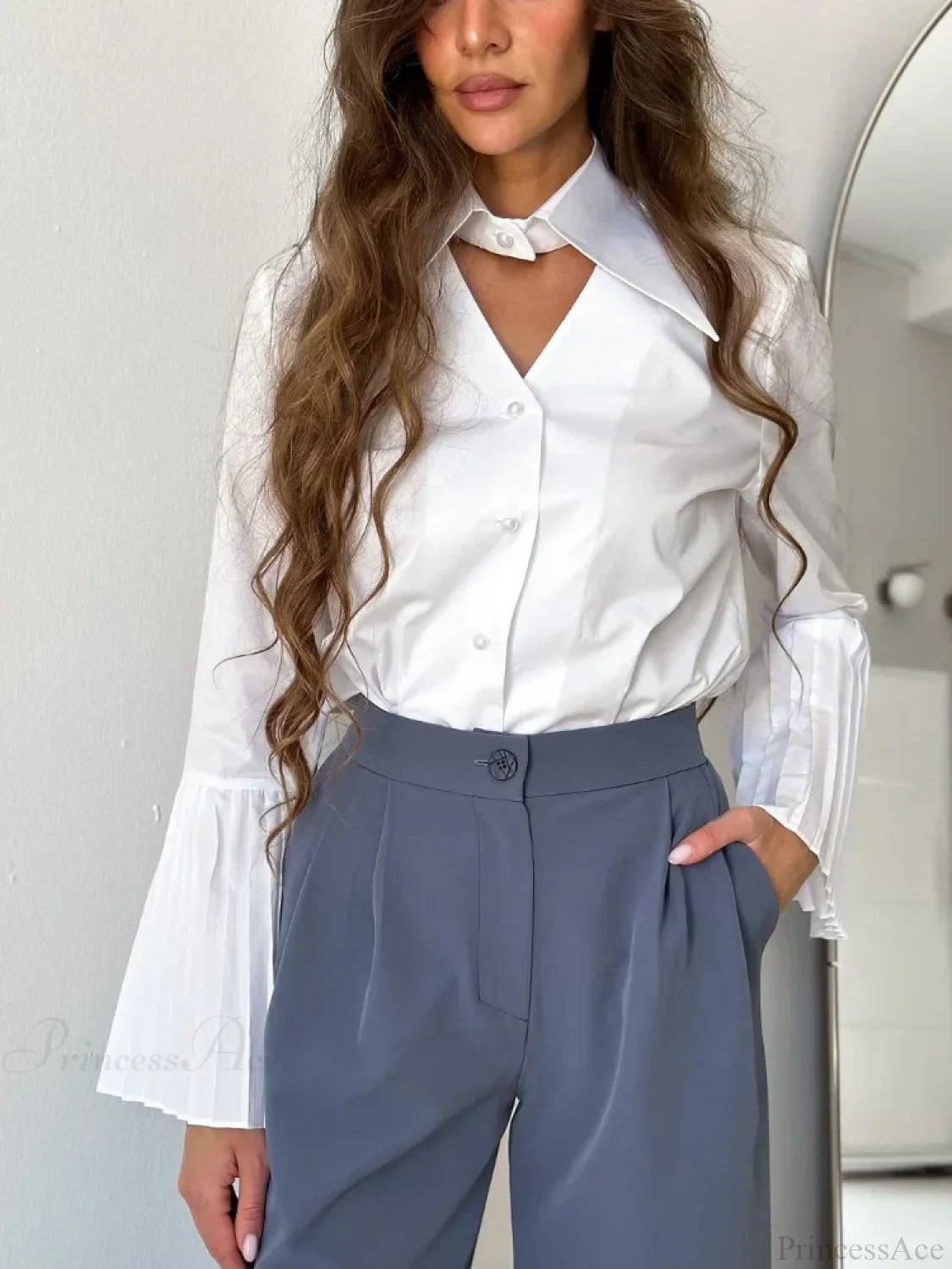 Single Breasted Ruffles Full Sleeve Blouse blouse-250223