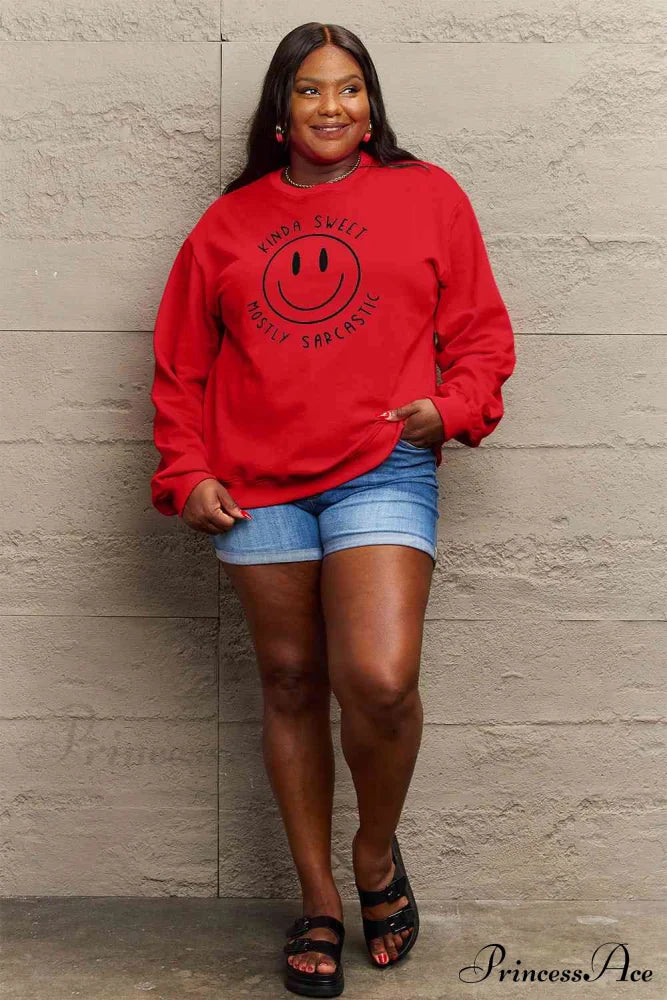 Size Full Face - Smiling Simply Graphic Sweatshirt Love Sweaters-L