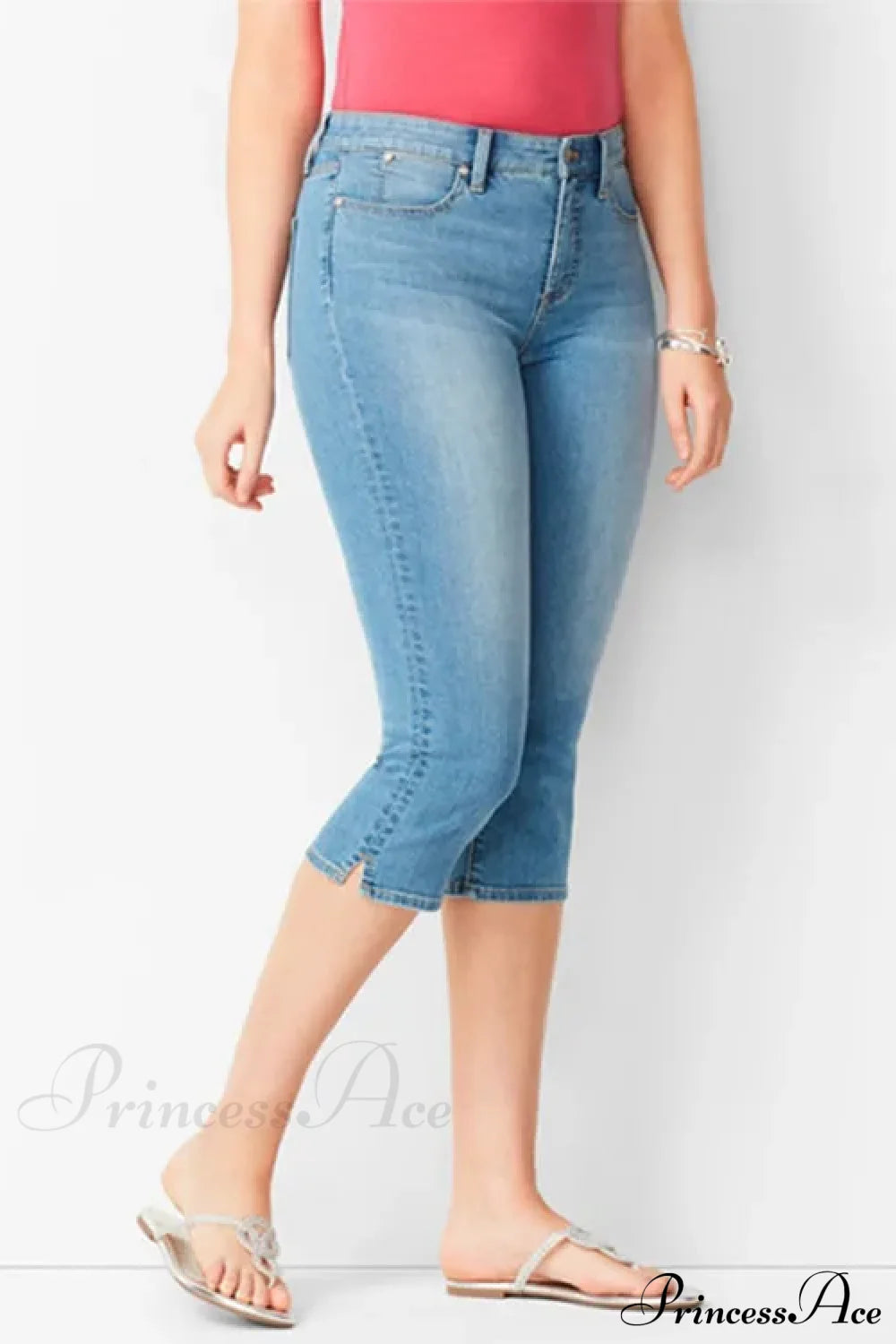 Skinny Knee Length Woman’s Cropped Trousers Women Elastic High Waist Mom Oversize Blue Denim