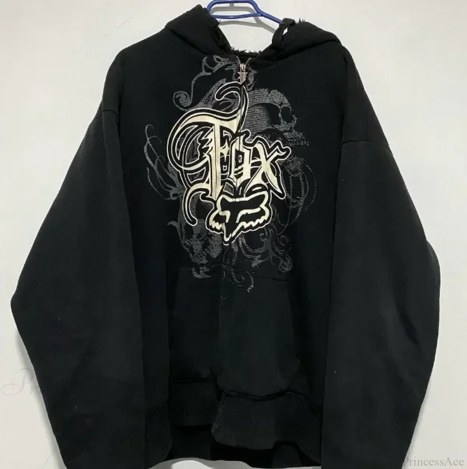Skull Patchwork Zipper Hoodie black 18 / S